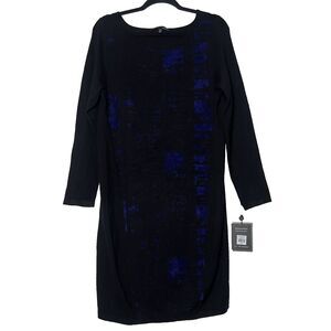 Elie Tahari Sweater Dress Women XL Long Sleeve‎ Knee Length Black Blue